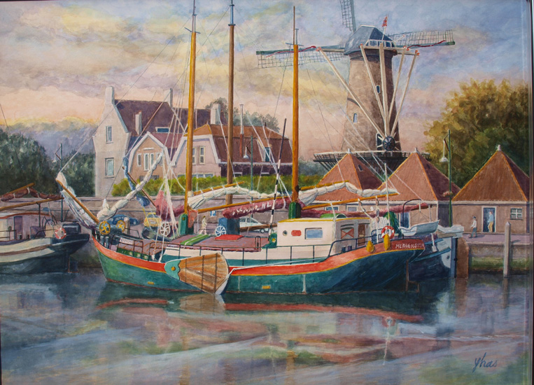 旧捕鯨港、Zierikzee:水彩F60号 蓮見幸輝作品