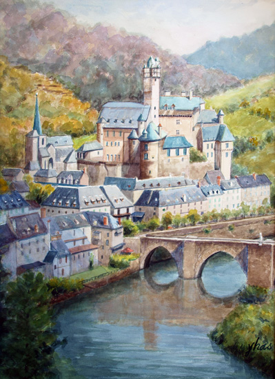 エスタン城(Chateau d’Estaing):水彩F20号 蓮見幸輝作品