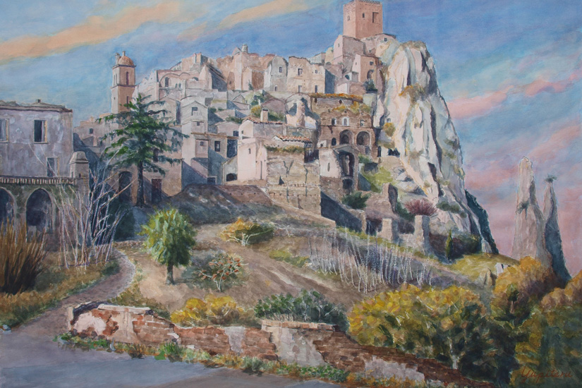 地震で崩壊中(Craco):水彩P50号 蓮見幸輝作品