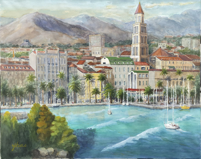 ローマ皇帝別荘 (Split, Croatia):水彩F40号 蓮見幸輝作品