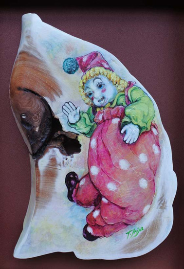 パントマイム:木彩画:30×40㎝ 入谷 忠作品