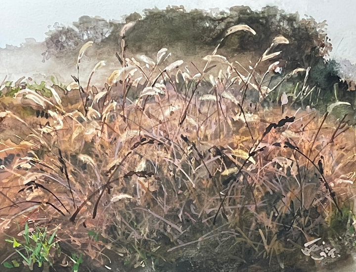 秋の矢田川堤(千代田町):水彩SM 田島功一作品