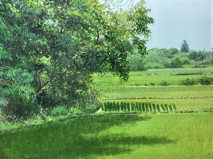 田植え終わって(板倉町):水彩F10号 田島功一作品